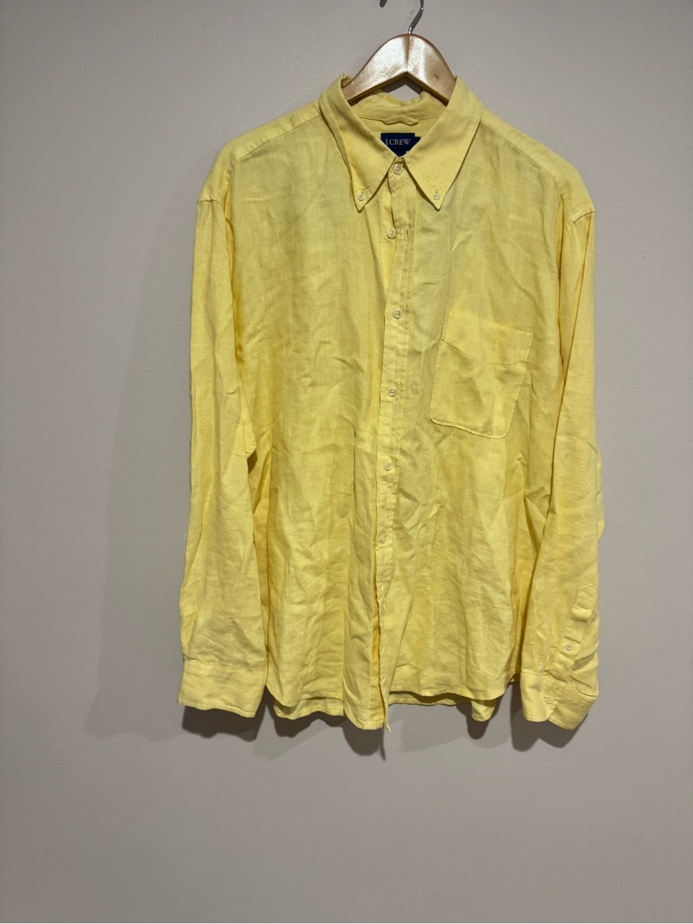 J Crew Linen Yellow Button Up Shirt Sz Large